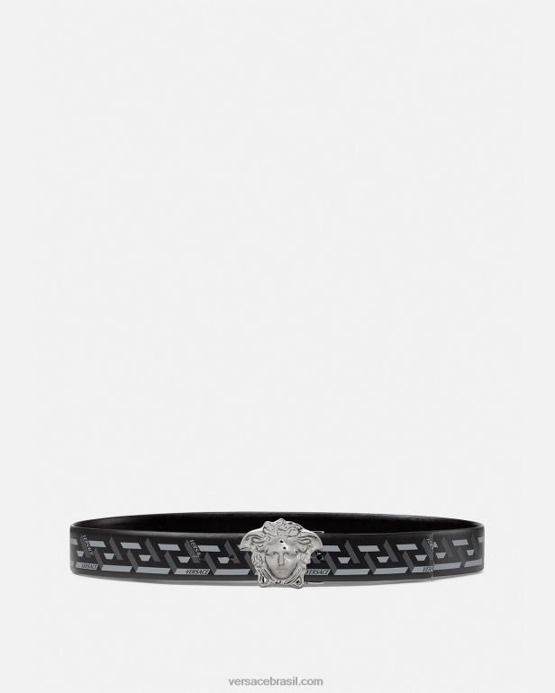acessórios P2TX1628 Versace cinto reversível la greca medusa preto e cinza homens