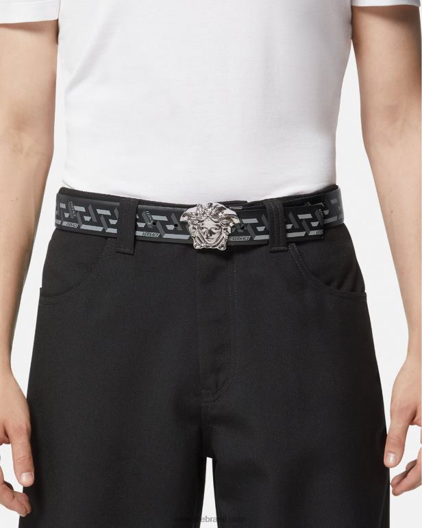acessórios P2TX1628 Versace cinto reversível la greca medusa preto e cinza homens