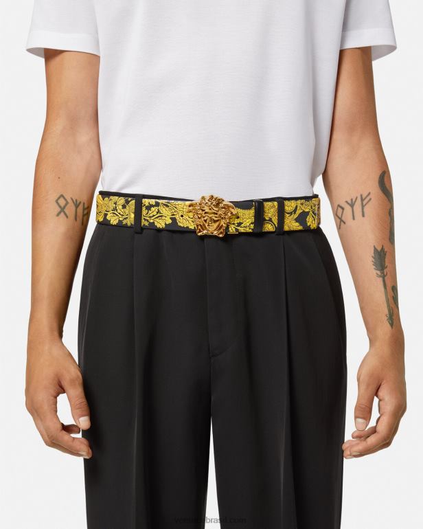 acessórios P2TX1629 Versace cinto reversível barroco maschera imprimir homens
