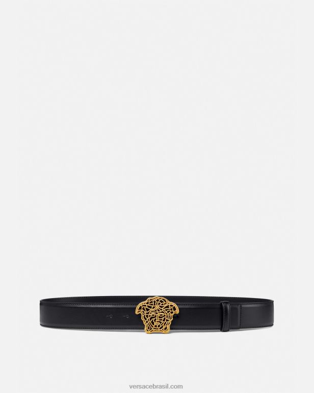 acessórios P2TX1630 Versace cinto de couro medusa ouro Preto homens