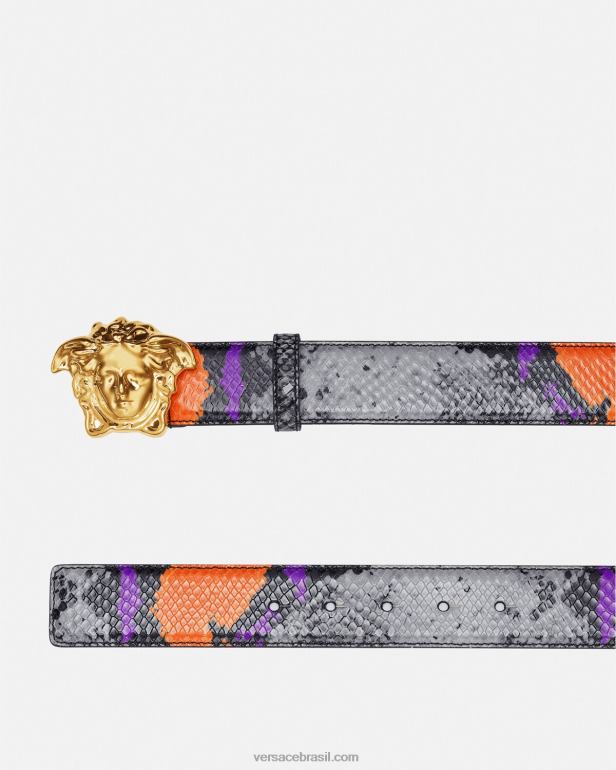 acessórios P2TX1631 Versace cinto de couro com estampa de python medusa multicolorido homens