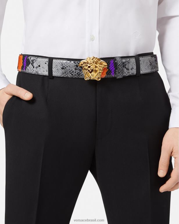 acessórios P2TX1631 Versace cinto de couro com estampa de python medusa multicolorido homens