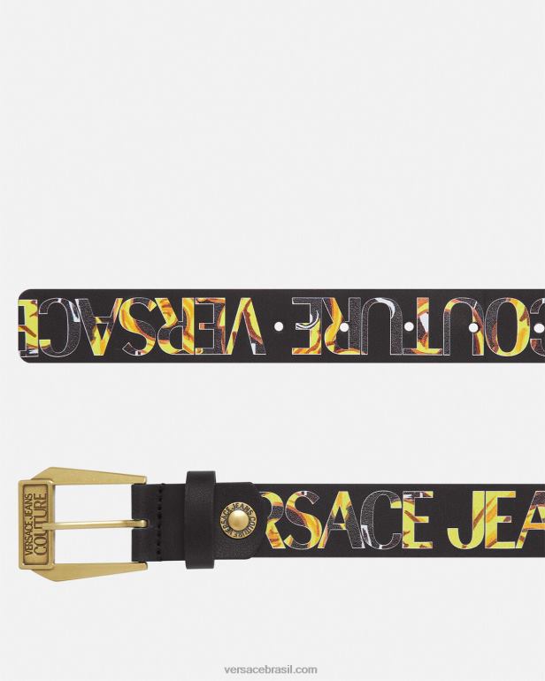 acessórios P2TX2498 Versace cinto de alta costura com logotipo ouro Preto homens