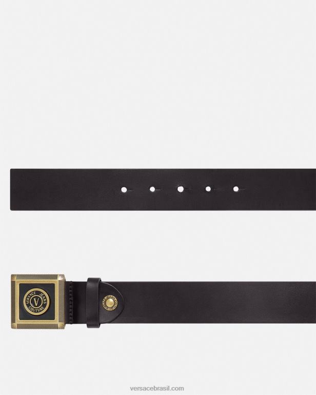 acessórios P2TX2504 Versace cinto com emblema em V ouro Preto homens