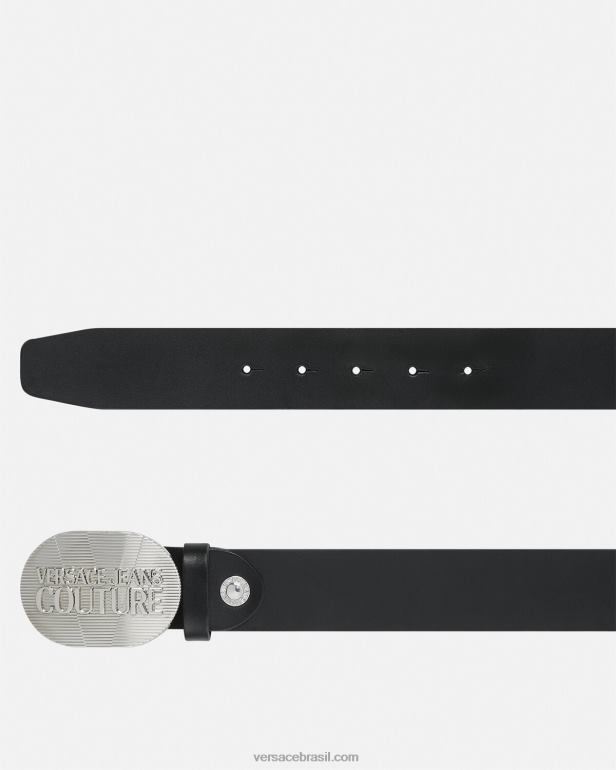 acessórios P2TX2511 Versace cinto de rodeio com logotipo prata negra homens