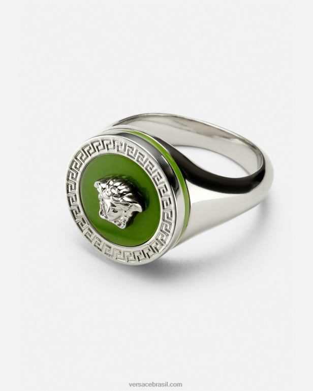 acessórios P2TX1684 Versace anel medusa esmaltado verde homens