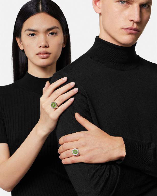 acessórios P2TX1684 Versace anel medusa esmaltado verde homens