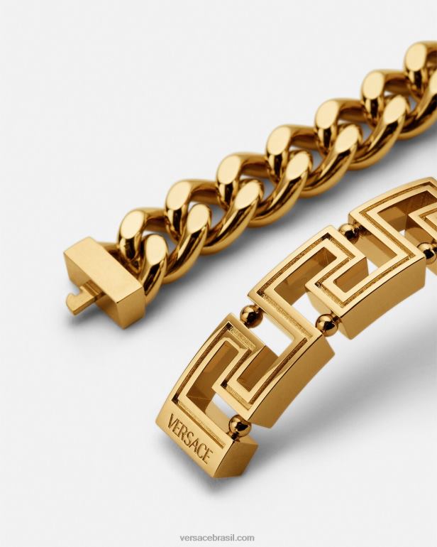 acessórios P2TX1685 Versace pulseira de corrente grega ouro homens
