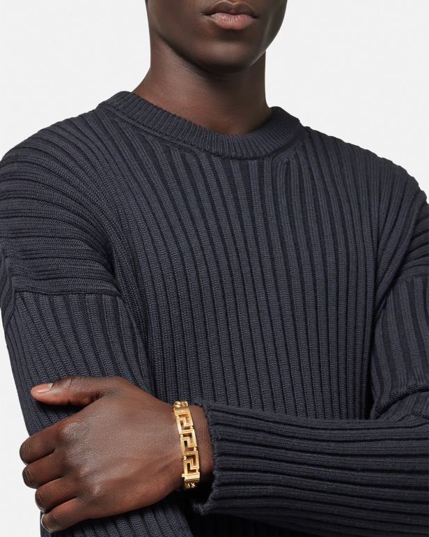 acessórios P2TX1685 Versace pulseira de corrente grega ouro homens