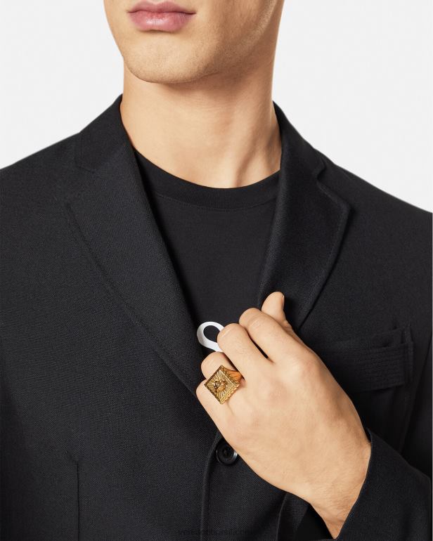 acessórios P2TX1691 Versace anel quadrado medusa ouro homens