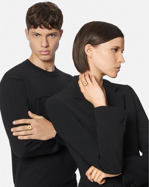 acessórios P2TX1693 Versace anel medusa esmaltado ouro e branco homens