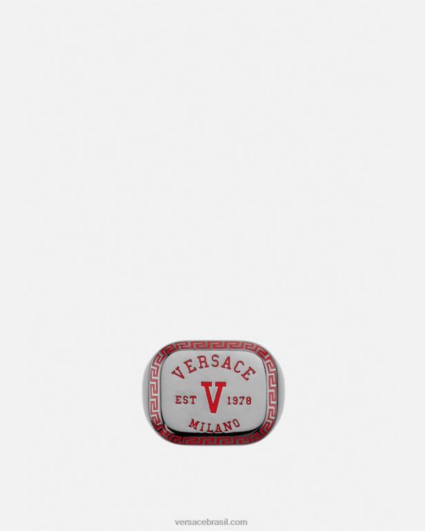 acessórios P2TX1698 Versace anel com logotipo do time do colégio metálico e vermelho homens