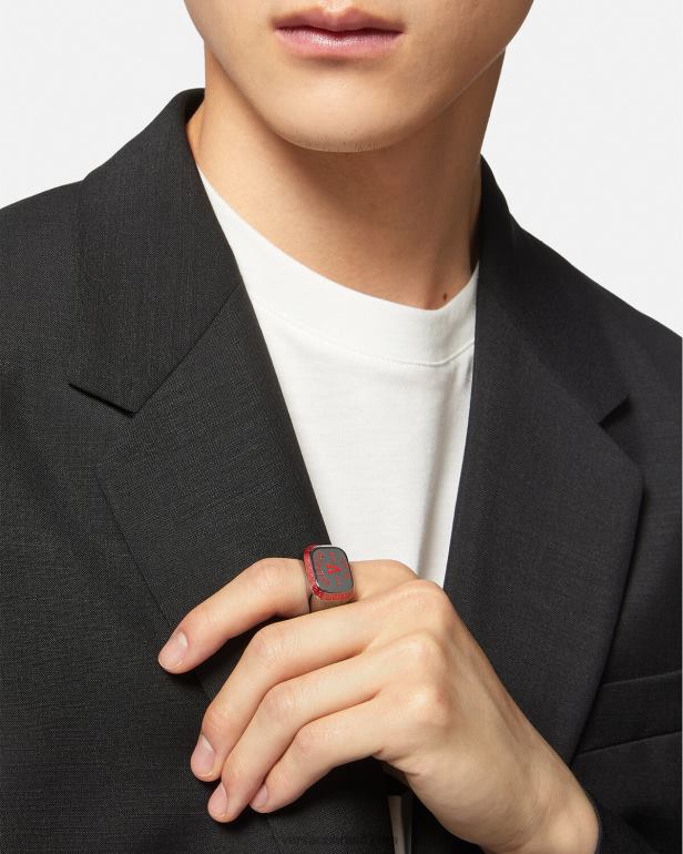 acessórios P2TX1698 Versace anel com logotipo do time do colégio metálico e vermelho homens