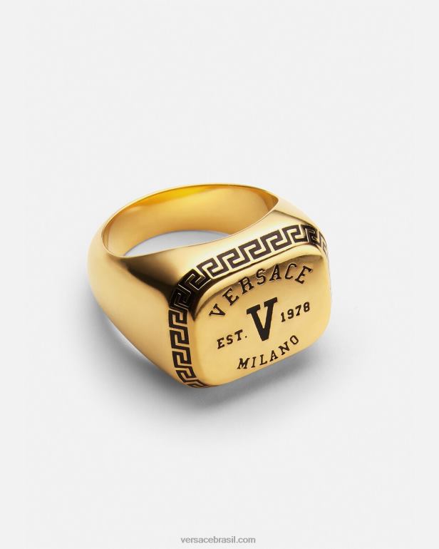 acessórios P2TX1699 Versace anel com logotipo do time do colégio ouro Preto homens