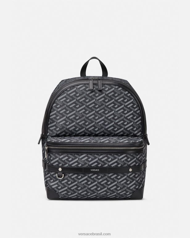 bolsas P2TX1487 Versace mochila la greca assinatura preto e cinza homens