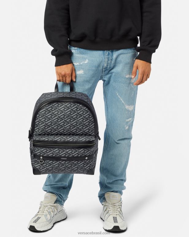 bolsas P2TX1487 Versace mochila la greca assinatura preto e cinza homens