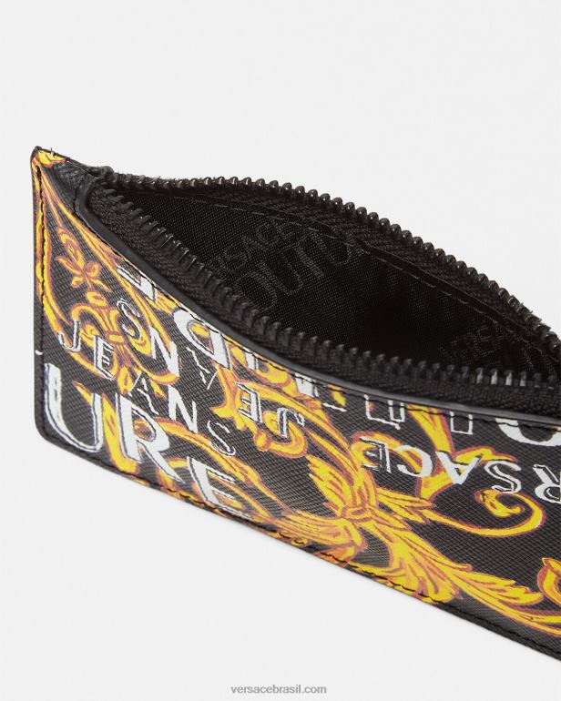 acessórios P2TX2514 Versace porta-cartões com zíper de alta costura com logotipo ouro Preto homens