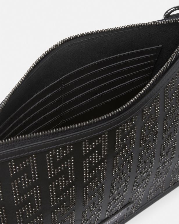 bolsas P2TX1475 Versace bolsa crossbody Greca com tachas preto homens