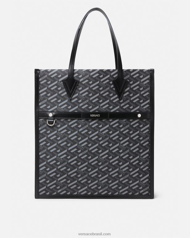 bolsas P2TX1476 Versace bolsa tote alta com assinatura la greca preto e cinza homens