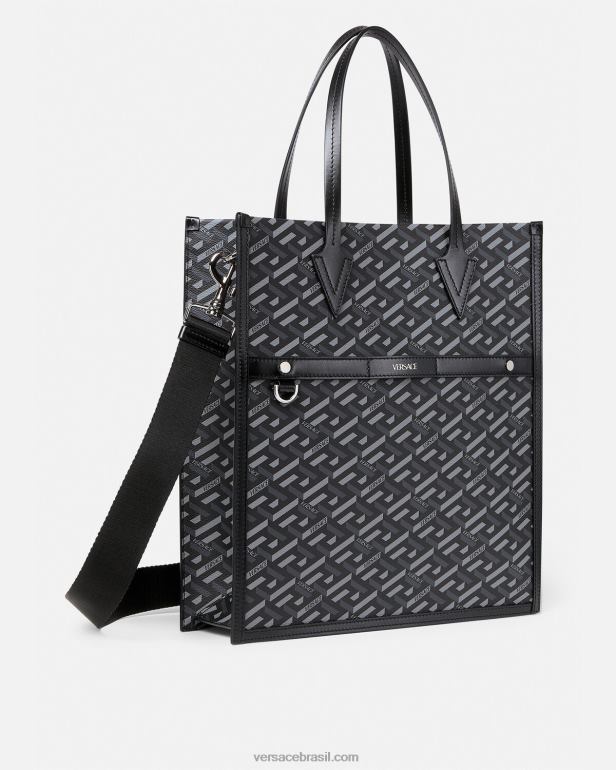 bolsas P2TX1476 Versace bolsa tote alta com assinatura la greca preto e cinza homens
