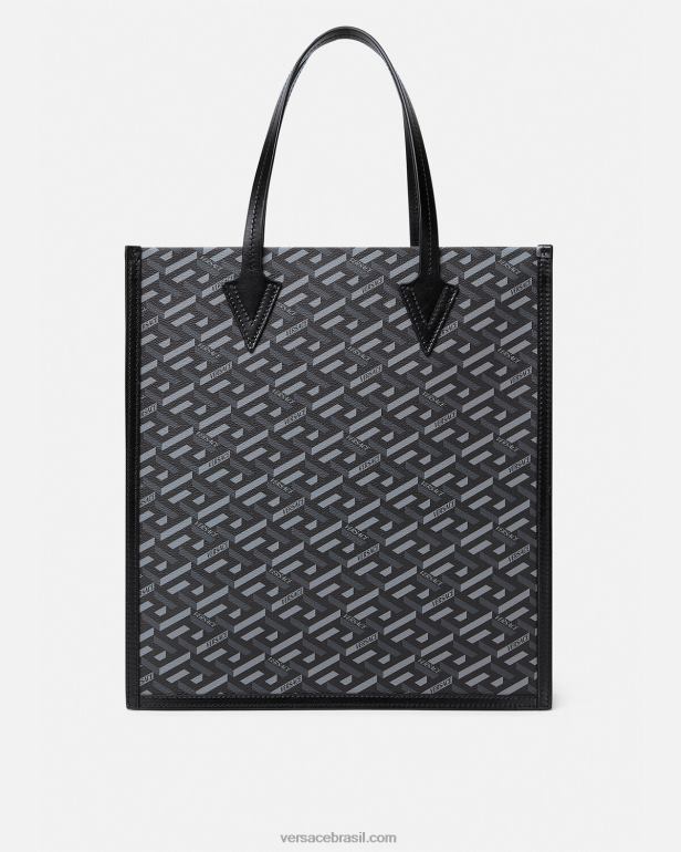 bolsas P2TX1476 Versace bolsa tote alta com assinatura la greca preto e cinza homens