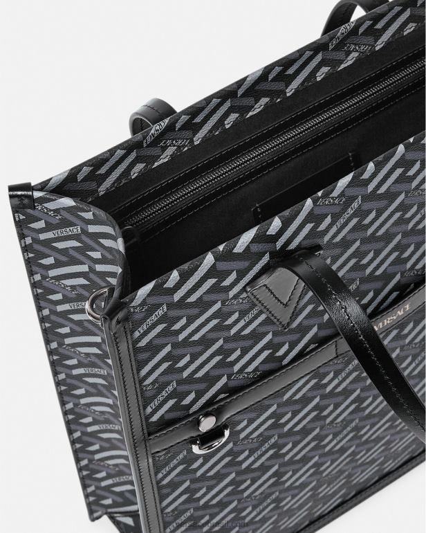 bolsas P2TX1476 Versace bolsa tote alta com assinatura la greca preto e cinza homens
