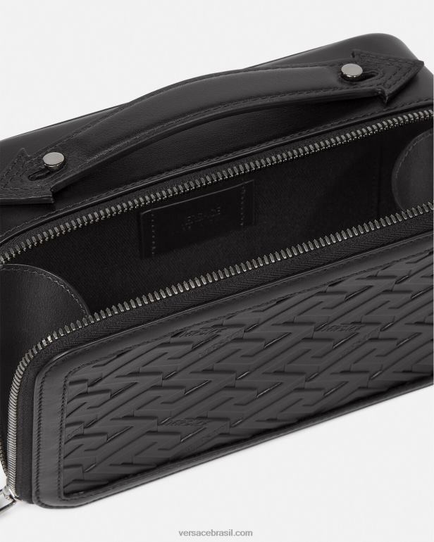 bolsas P2TX1479 Versace bolsa carteiro pequena com assinatura la greca preto homens