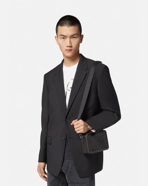 bolsas P2TX1479 Versace bolsa carteiro pequena com assinatura la greca preto homens