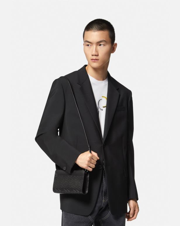 bolsas P2TX1481 Versace bolsa carteiro com assinatura la greca preto homens