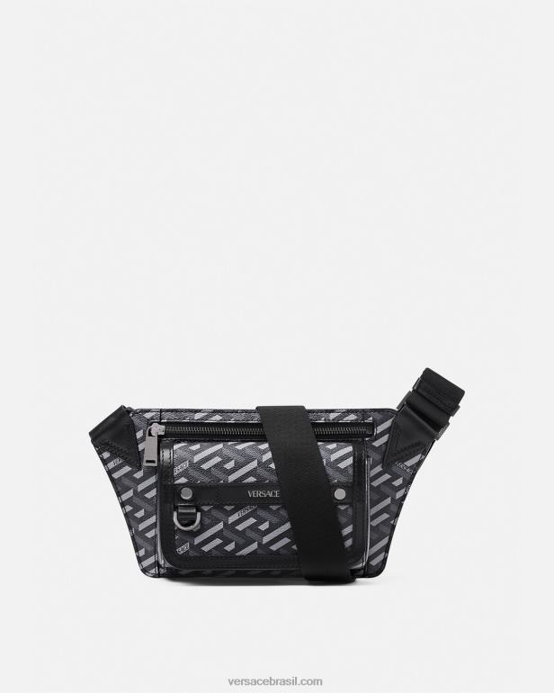 bolsas P2TX1486 Versace bolsa de cinto com assinatura la greca preto e cinza homens