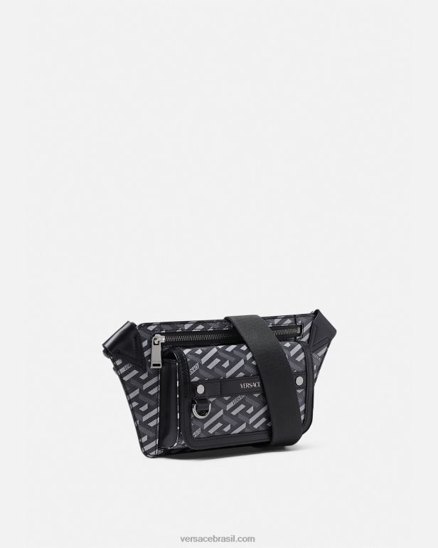 bolsas P2TX1486 Versace bolsa de cinto com assinatura la greca preto e cinza homens