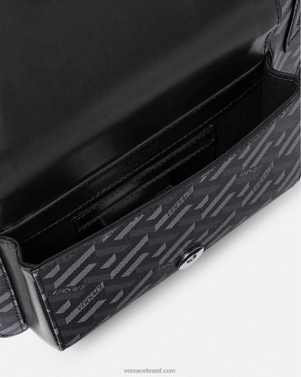 bolsas P2TX1486 Versace bolsa de cinto com assinatura la greca preto e cinza homens