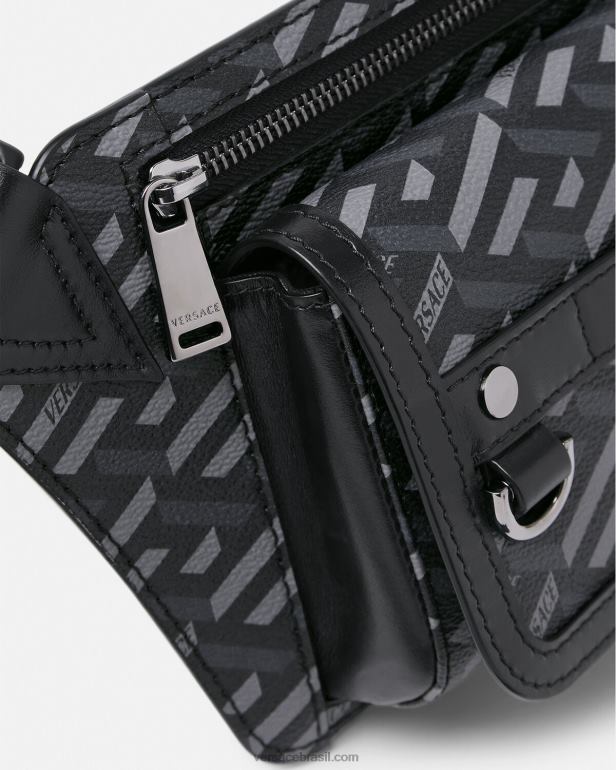 bolsas P2TX1486 Versace bolsa de cinto com assinatura la greca preto e cinza homens