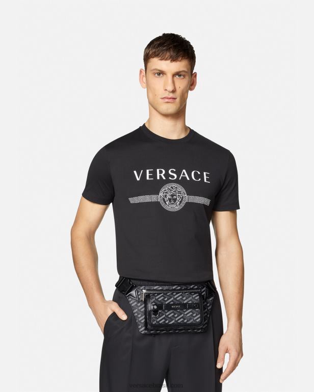 bolsas P2TX1486 Versace bolsa de cinto com assinatura la greca preto e cinza homens