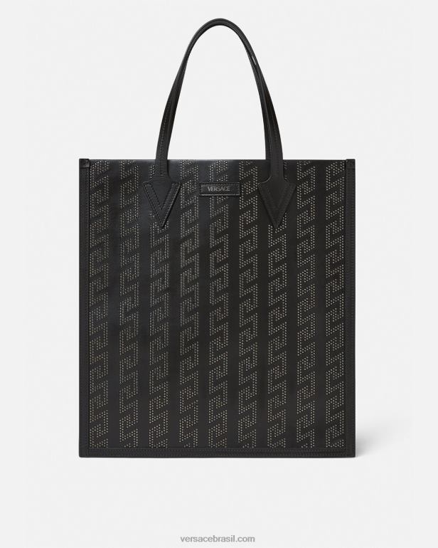bolsas P2TX1489 Versace bolsa tote alta greca com tachas preto homens
