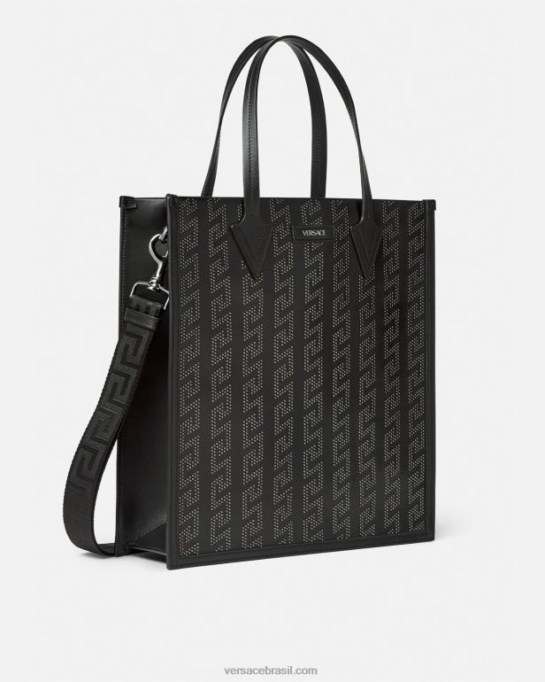 bolsas P2TX1489 Versace bolsa tote alta greca com tachas preto homens