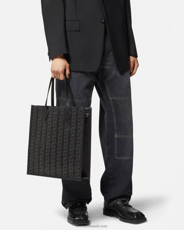 bolsas P2TX1489 Versace bolsa tote alta greca com tachas preto homens