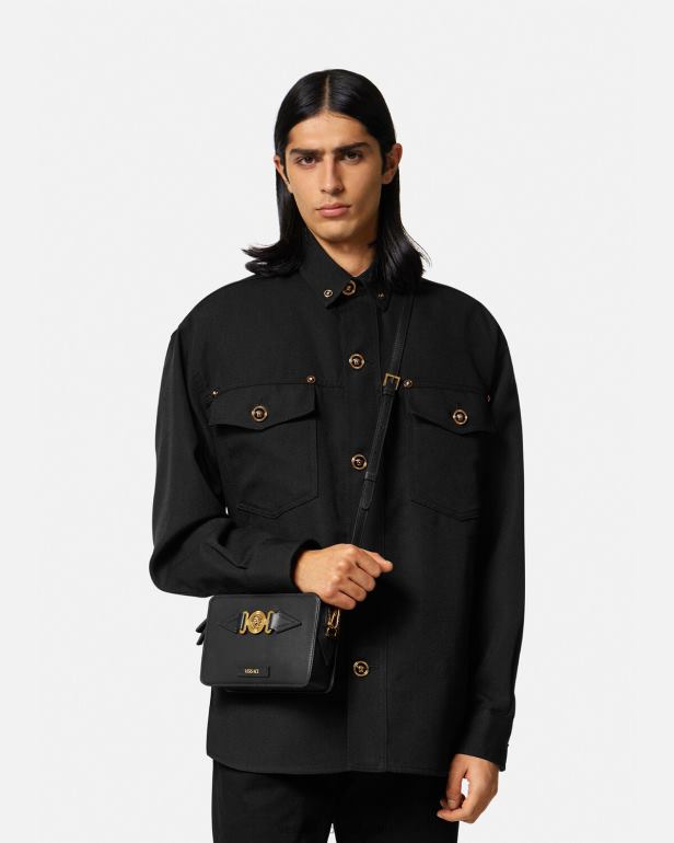 bolsas P2TX1464 Versace bolsa mensageiro pequena medusa biggie preto homens