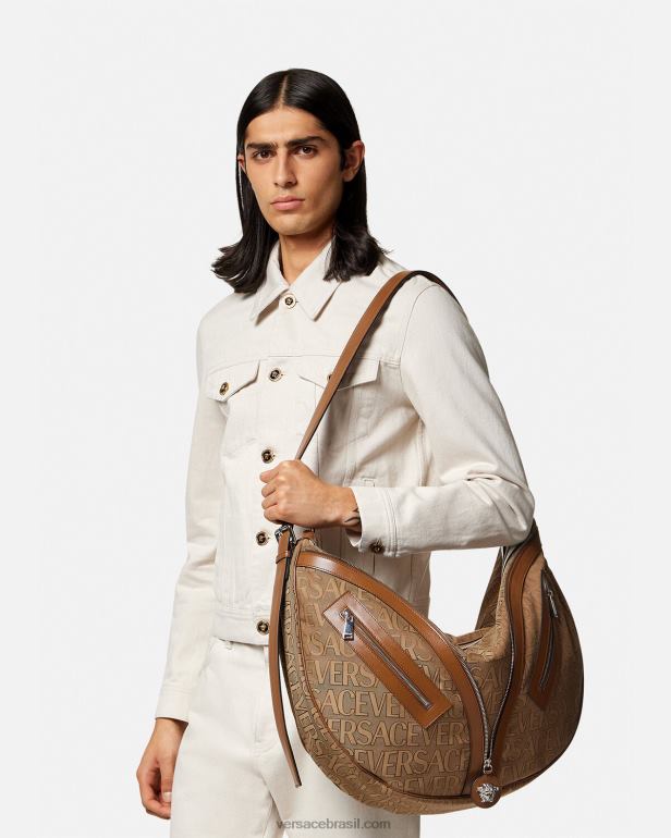 bolsas P2TX1499 Versace todo repetido saco grande hobo marrom homens