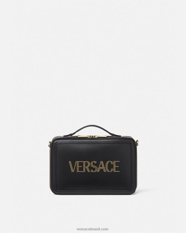 bolsas P2TX1502 Versace bolsa mensageiro com logo e tachas preto homens