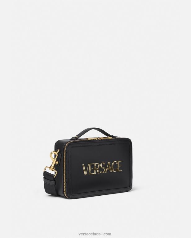 bolsas P2TX1502 Versace bolsa mensageiro com logo e tachas preto homens