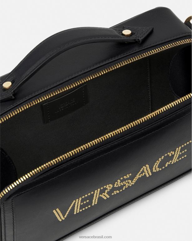 bolsas P2TX1502 Versace bolsa mensageiro com logo e tachas preto homens