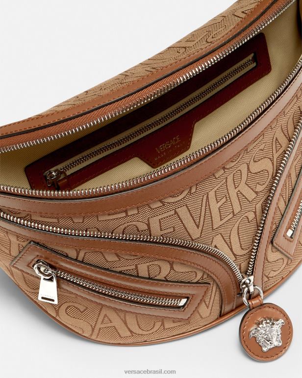 bolsas P2TX1503 Versace allover repetir bolsa de cinto hobo marrom homens