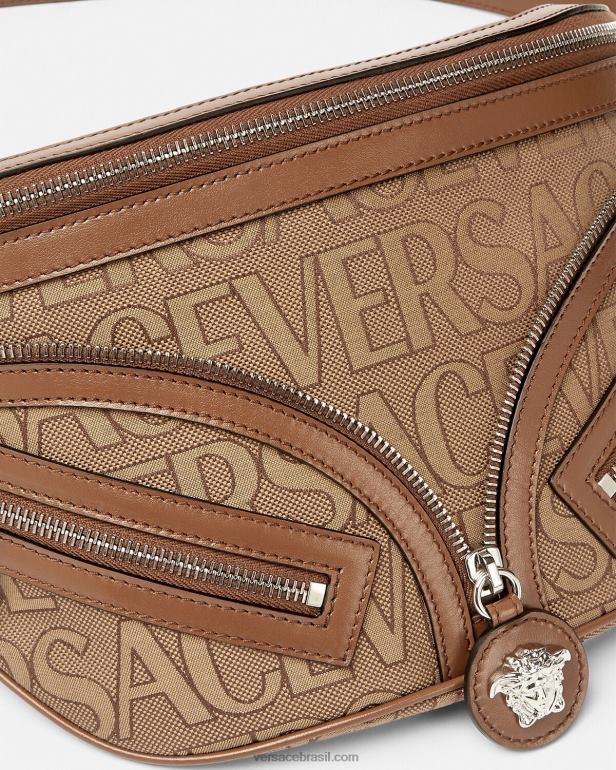 bolsas P2TX1503 Versace allover repetir bolsa de cinto hobo marrom homens