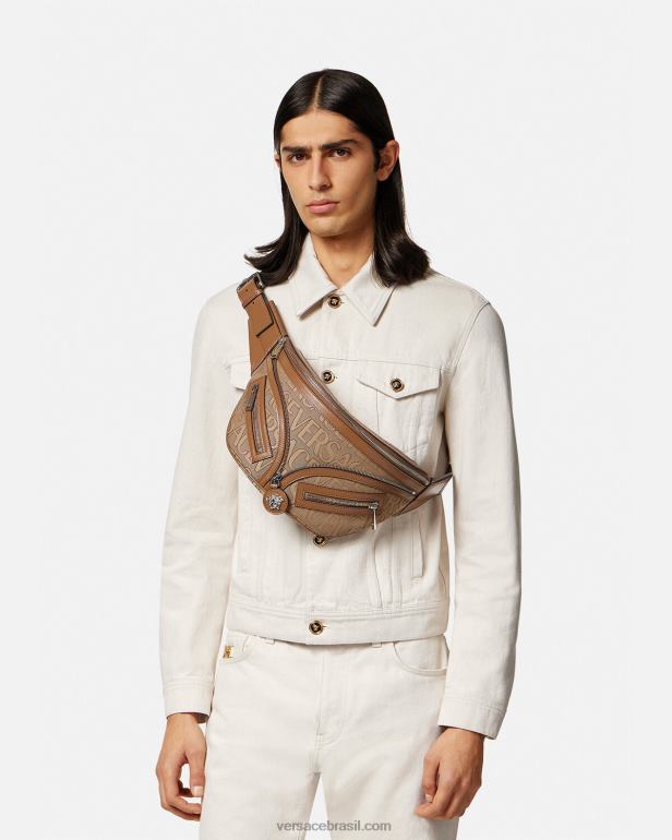 bolsas P2TX1503 Versace allover repetir bolsa de cinto hobo marrom homens