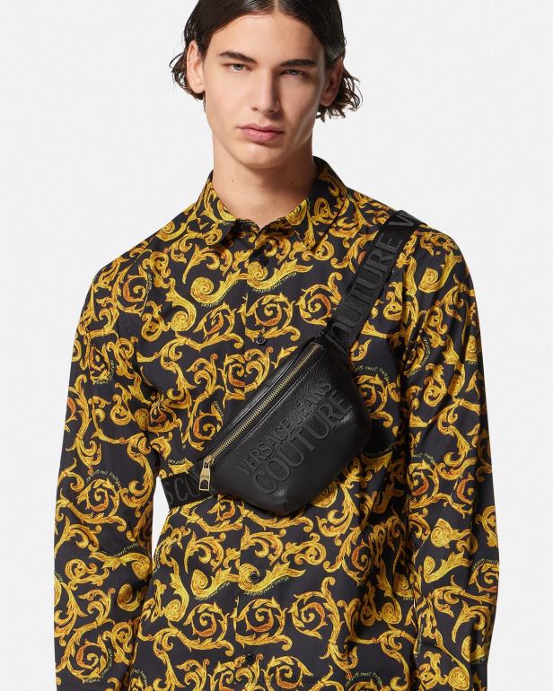 bolsas P2TX2471 Versace bolsa de cinto com logotipo preto homens