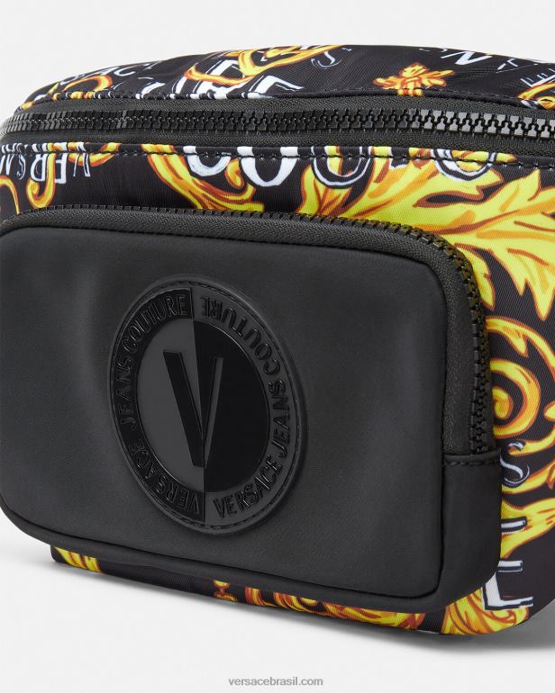 bolsas P2TX2495 Versace bolsa de cinto de alta costura com logotipo ouro Preto homens