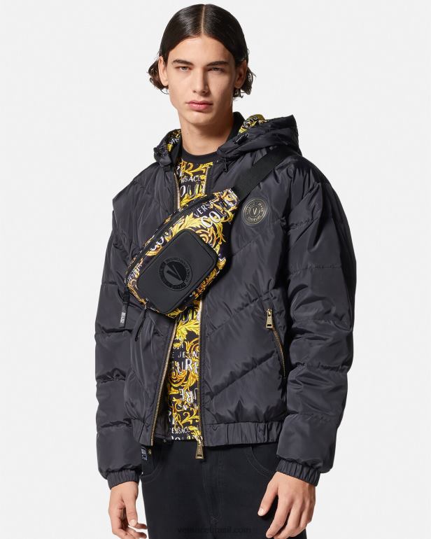 bolsas P2TX2495 Versace bolsa de cinto de alta costura com logotipo ouro Preto homens