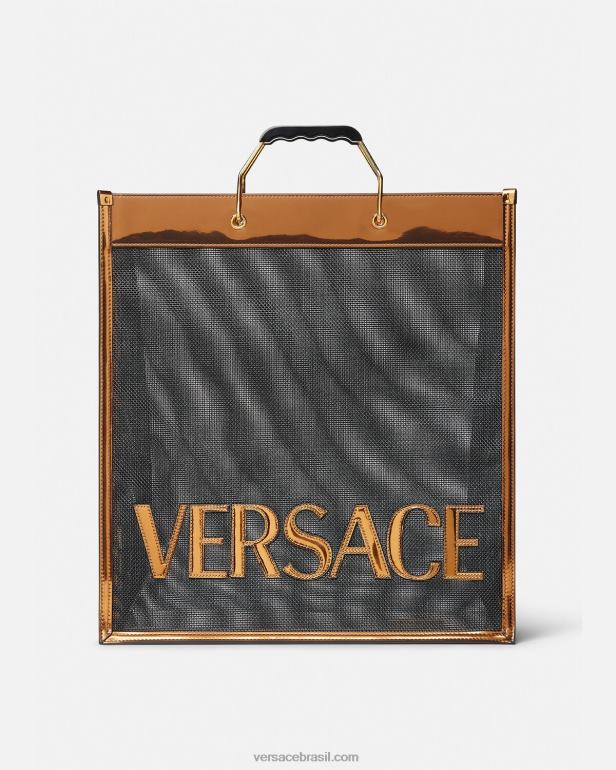 bolsas P2TX1509 Versace bolsa tote alta shopper preto e caramelo homens