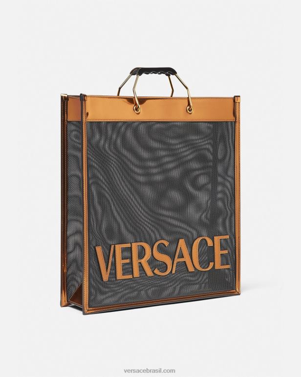 bolsas P2TX1509 Versace bolsa tote alta shopper preto e caramelo homens